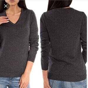 J Crew 100% Soft Merino Wool Gray Slim Fit V Neck Sweater S